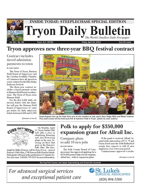 on Thursday, August 17. . Tryon daily bulletin
